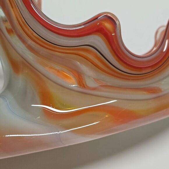 Vintage Sooner Glass Swan Bowl Hand Blown Vase MCM Orange Blue Large - Picture 9 of 9